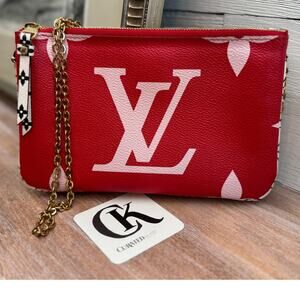 ❌❌𝑆𝑂𝐿𝐷❌❌Louis Vuitton Double Pochette Pink Red Monogram Crossbody Bag